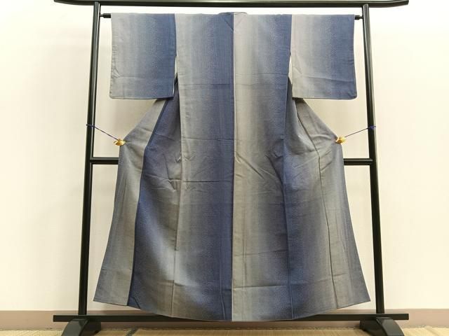 平和屋着物▽上質なお召　単衣　変わり縞　銀通し地　正絹　逸品　DAAV9658sf 平和屋着物▽上質なお召 単衣 変わり縞 銀通し地 正絹 逸品