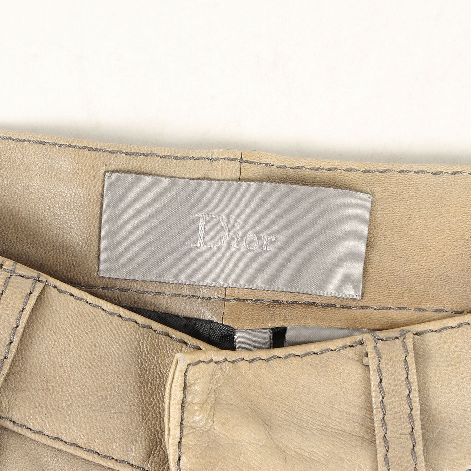 Dior HOMME ディオールオム パンツ サイズ:44 汚し加工 シープ スキン ラム レザー スキニー パンツ 6EH5018610 06SS エディ期 mods/ska期 モッズスカ グレイッシュベージュ フランス製 ブランド ボトムス ズボン 【メンズ】