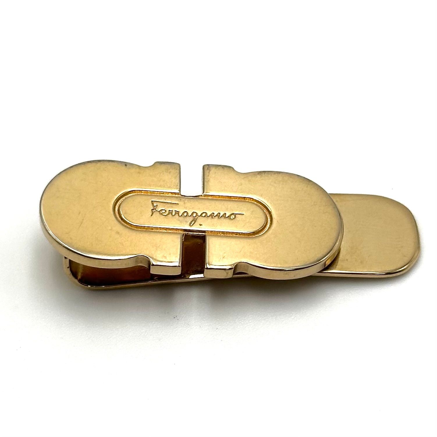 ★7D503 フェラガモ マネークリップ ゴールド金具 ロゴ 美品】Salvatore Ferragamo サルヴァトーレフェラガモ