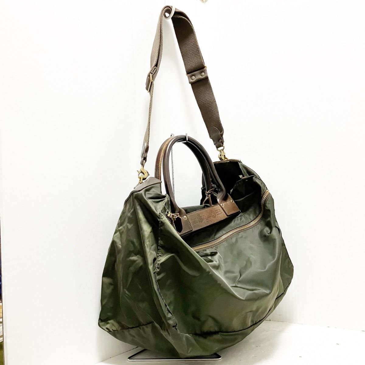 Felisi フェリージ ボストンバッグ P3 グリーン×ブラウン ナイロン×レザー ショルダー付 大型 大容量 旅行カバン  ☆ PayPay(ペイペイ)決済可能 ☆ 札幌市 豊平区 平岸 アウトレットモノハウス Felisi フェリージ ボストンバッグ P3 グリーン×ブラウン ナイロン