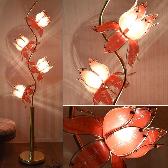 フロアスタンドライト ランプ 室内エッセンス ロータスフラワーランプ ゴールド 照明器具 LED電球対応 北欧 アンティーク クラシック 4004