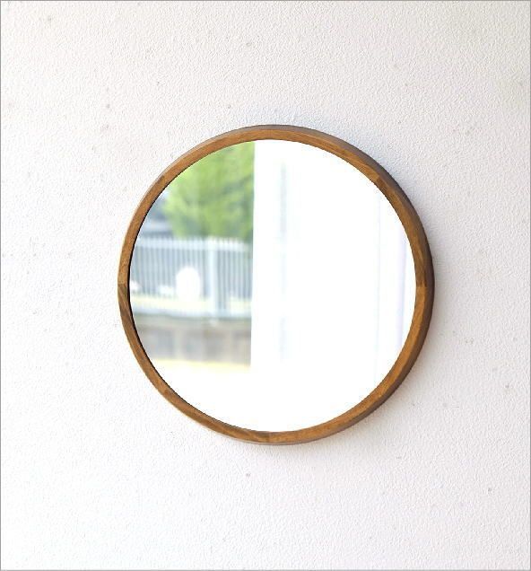 ☆壁掛けミラー 天然木フレーム 丸型ミラー 　玄関　洗面所 壁掛けミラー 洗面所 玄関 天然木フレーム 丸型ミラー