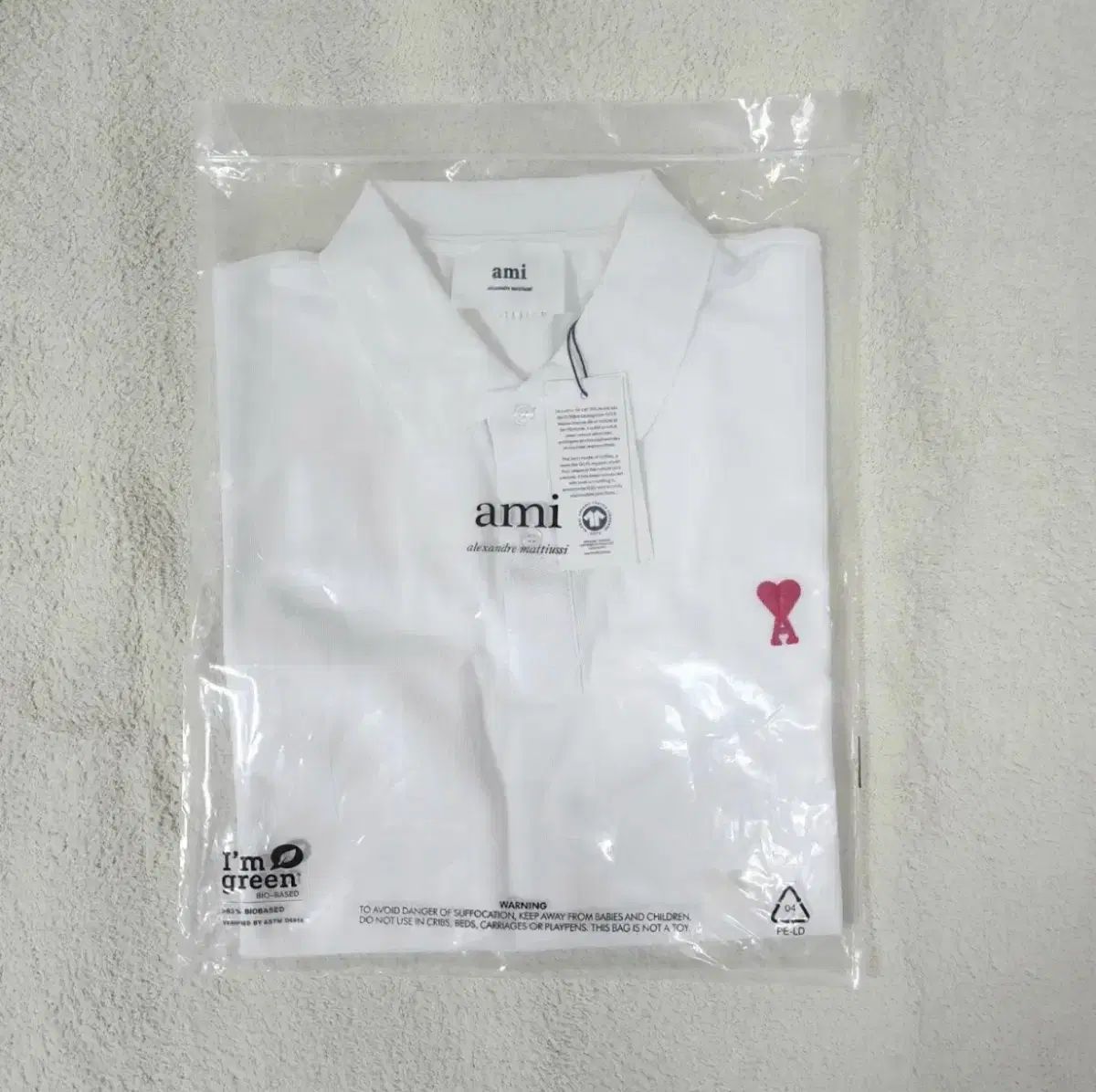 ami(アミ) メンズ スモール ハートロゴ 半袖 ポロTシャツ 白 XL