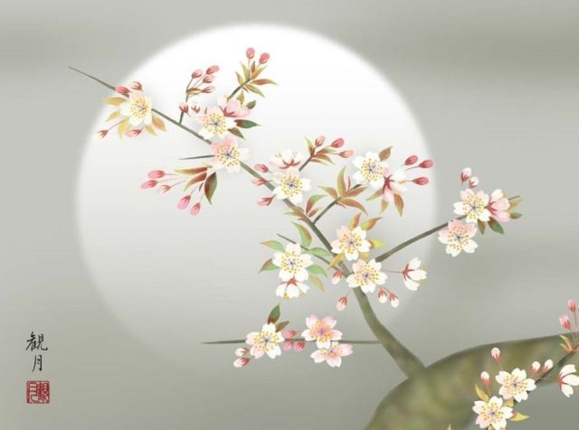 美術品・アンティーク・コレクション 種類1：f4 額絵 森山観月 夜桜 f8