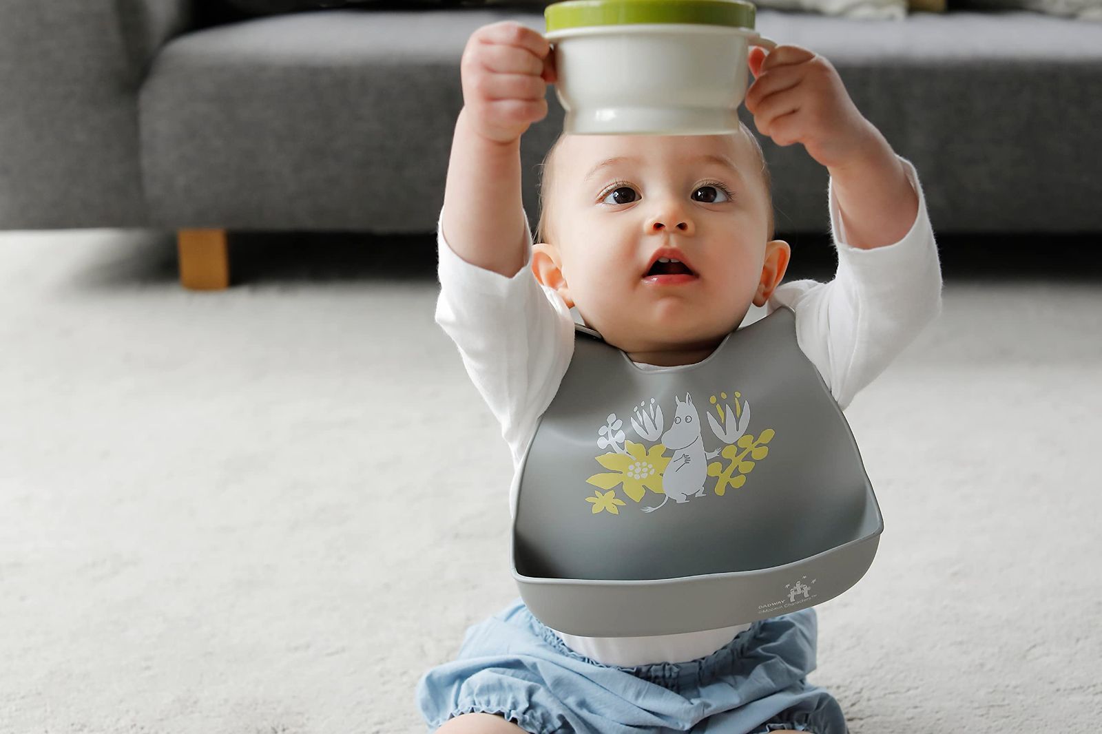 数量 X お食事エプロン 1 お食事ビブ お食事 ライトブルー ムーミン シリコーンビブ ムーミンベビー BABY MOOMIN DADWAY ダッドウェイ