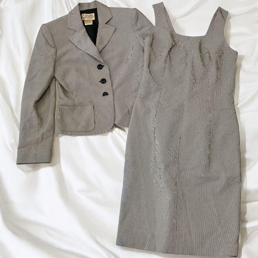 エルメス Hロゴストライプ柄 セットアップスーツ ジャケット ワンピース L