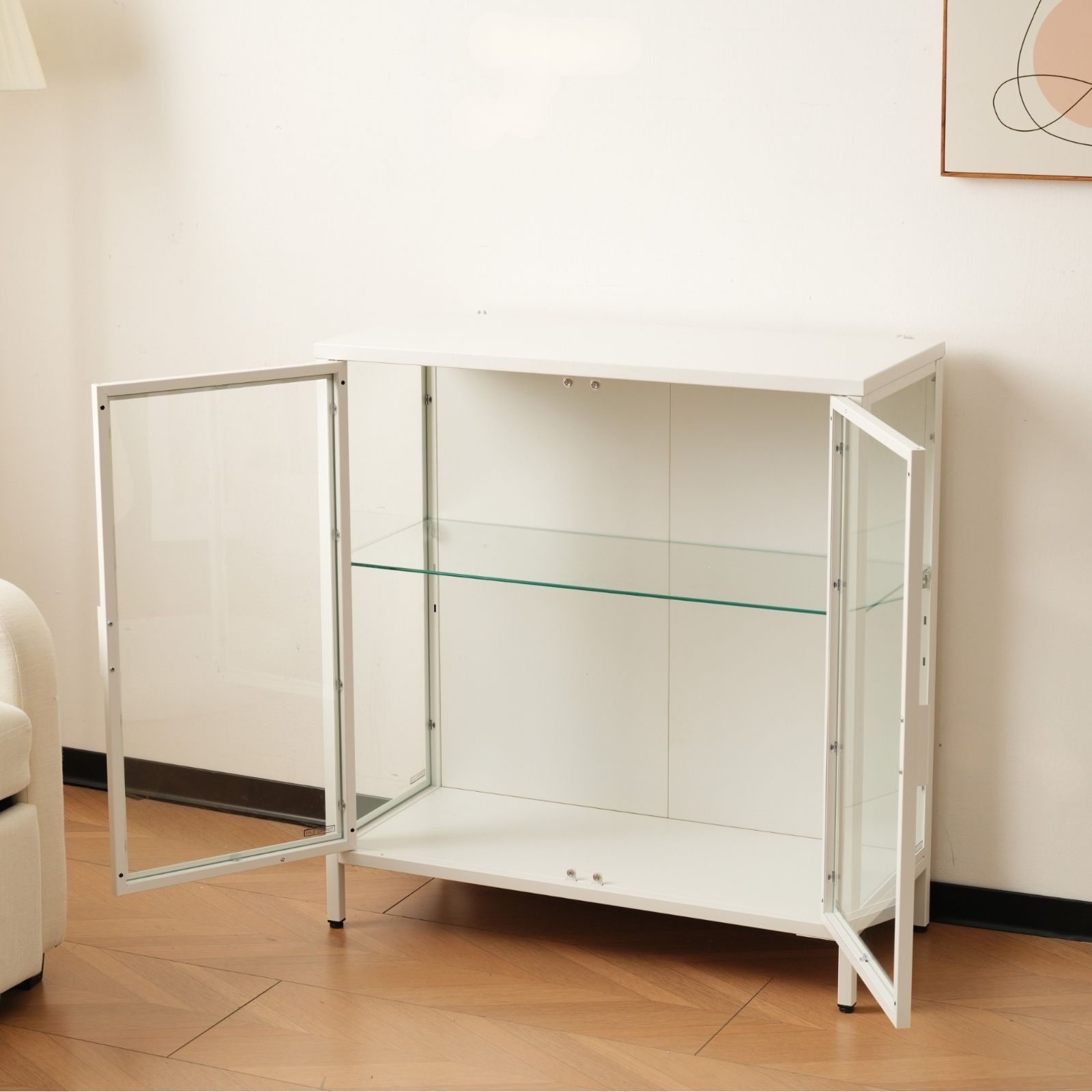 ガラスコレクションシェルフ｜幅80×奥行35×高さ86cm｜ホワイト｜N515P252400W