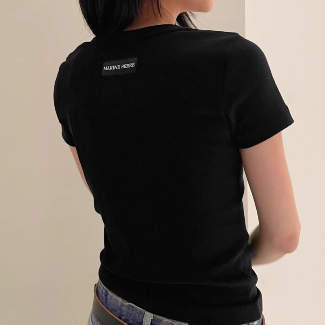 MARINE SERRE ブラック 半袖Tシャツ S 新品 MARINE SERRE マリーンセル 女性 レディース Tシャツ 半袖