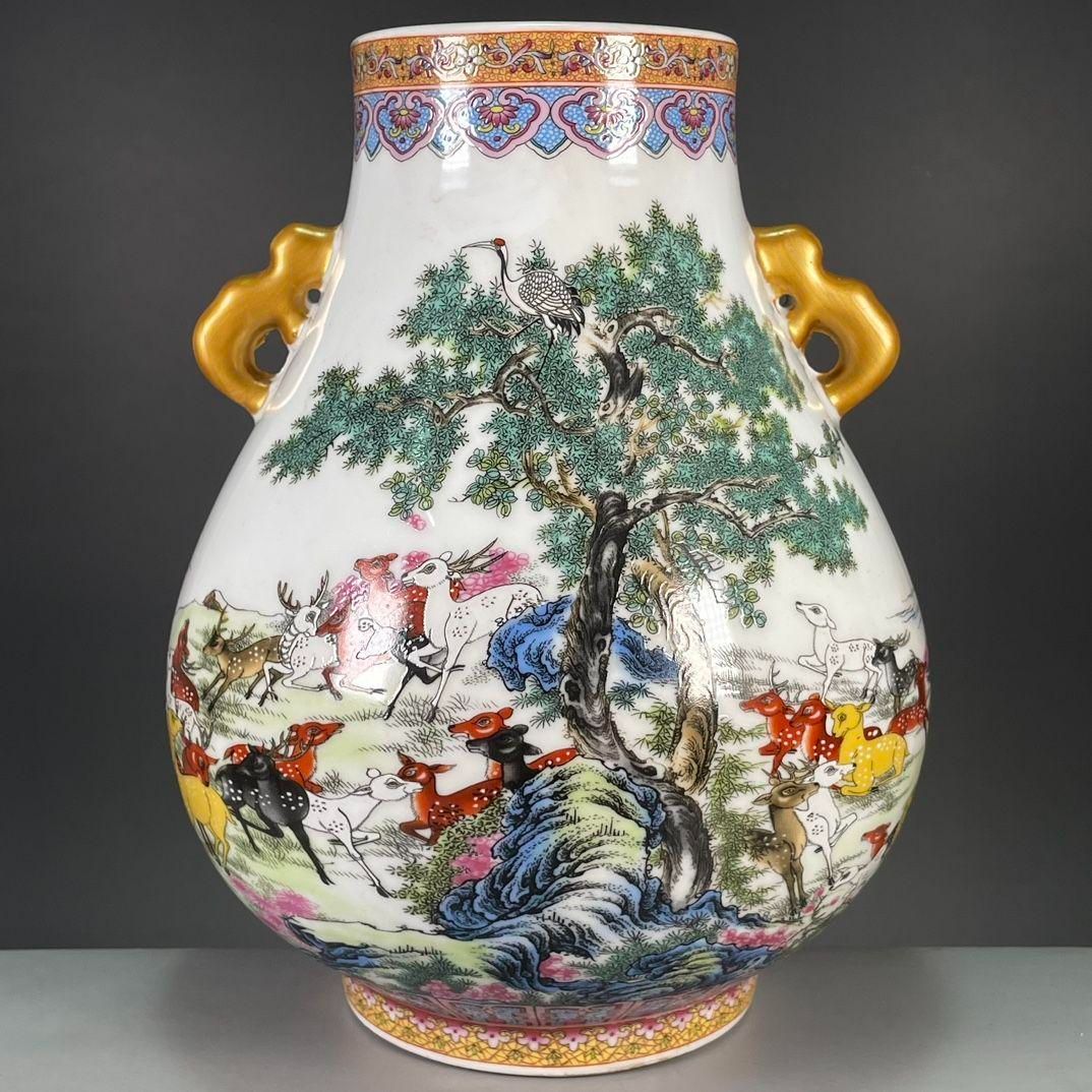 清乾隆粉彩蒔金百鹿図尊瓶  景徳鎮 陶磁器 装飾品 工芸品 美術品 置物 清乾隆粉彩蒔金百鹿図尊瓶 景徳鎮 陶磁器 装飾品 工芸品 美術品 置物