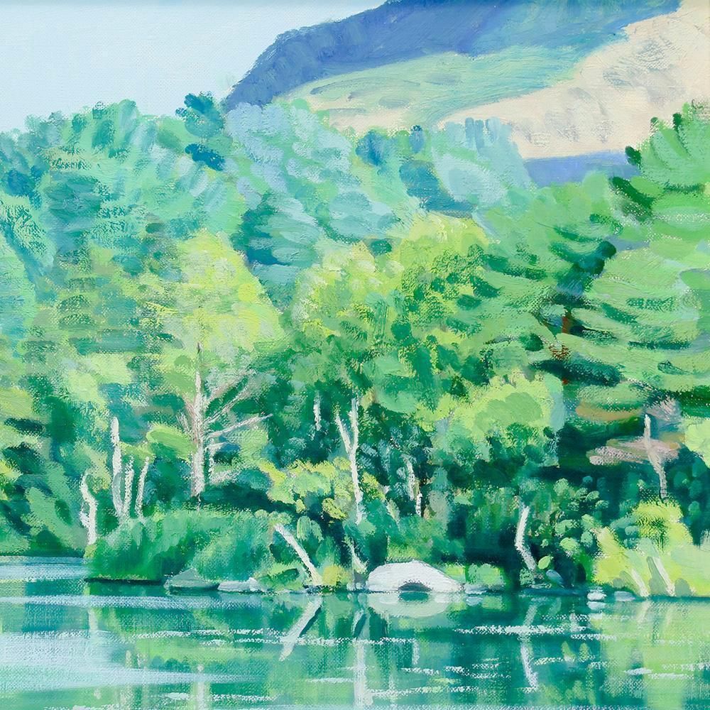石川 滋彦 水彩画 石川滋彦 山湖新緑（油彩4号）