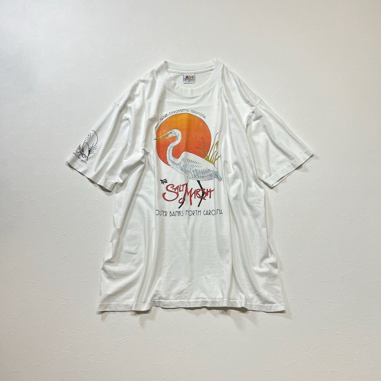90s サギ 雰囲気系 シングルステッチ 鳥 アニマル Tシャツ ホワイト XL