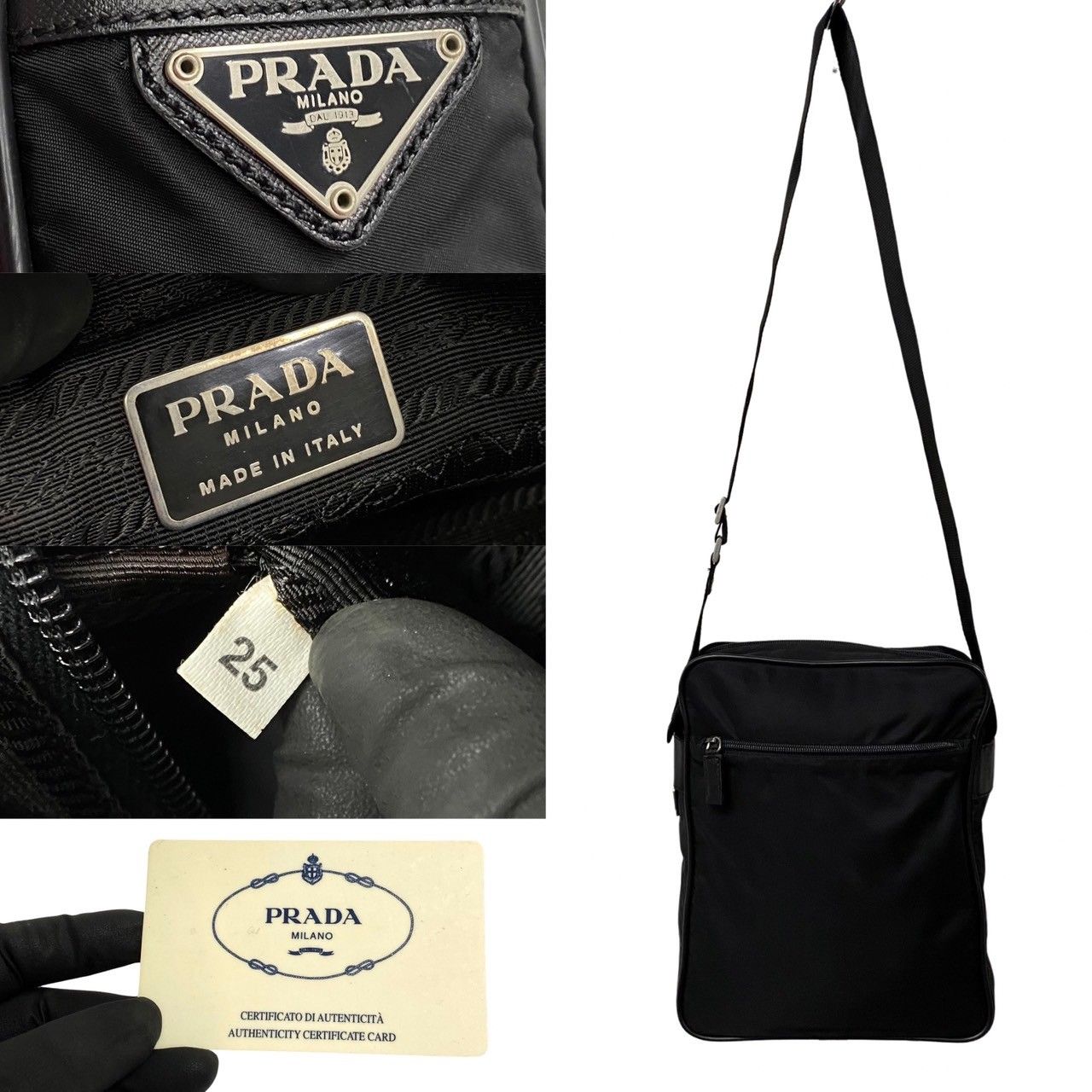 極 美品 希少品 カード付 PRADA プラダ 三角ロゴ 金具 レザー 本革 ナイロン ワン ショルダーバッグ トートバッグ ブラック 黒 13768  - メルカリ