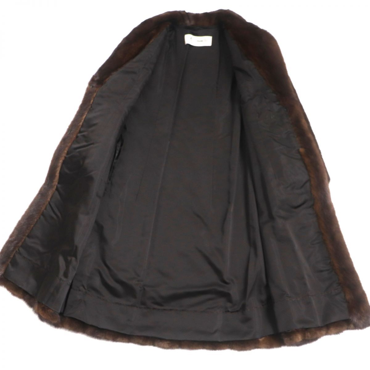 OS FUR　MINK　ミンク　裏地ロゴ柄　本毛皮超ロングコート　ダークブラウン 極美品▽MOONBAT ムーンバット MINK ミンク 裏地ロゴ柄 本毛皮