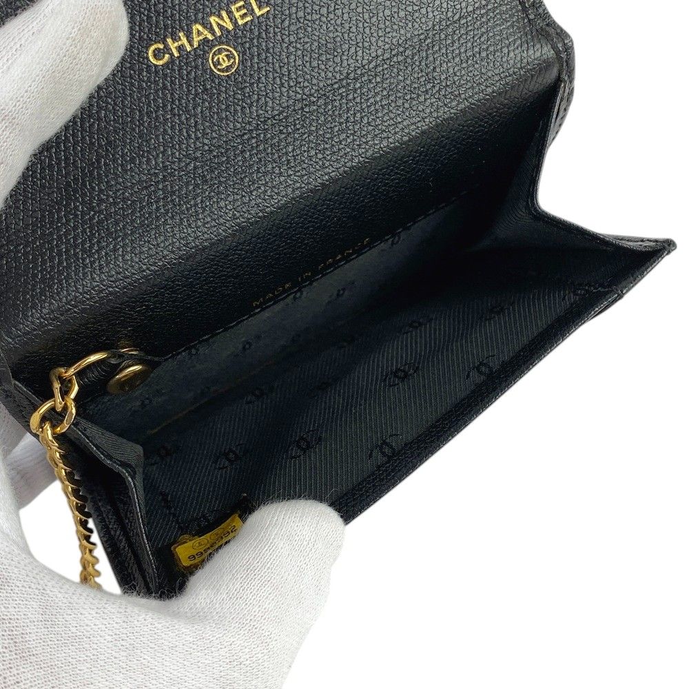 CHANEL ブラック レザー キーケース ココボタン キーケース CHANEL ブラック レザー キーケース ココボタン キーケース