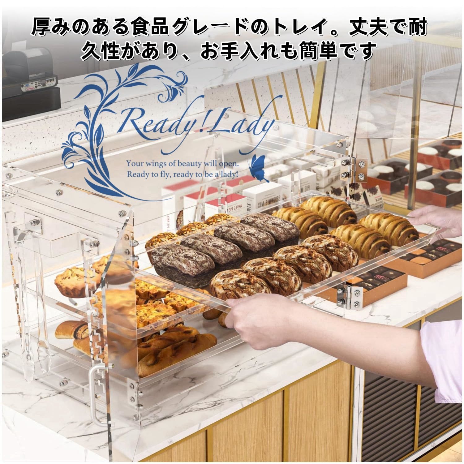 ペストリーディスプレイケース 3段 業務用カウンタートップベーカリーディスプレイケース ィーケーキキャビネットデザート防塵キャビネット 軽量で耐久性があり 取り付けが簡単です 家庭用 喫茶店 パン屋 業務用 3層 MARWIL-DEMENAGEMENTS_CH