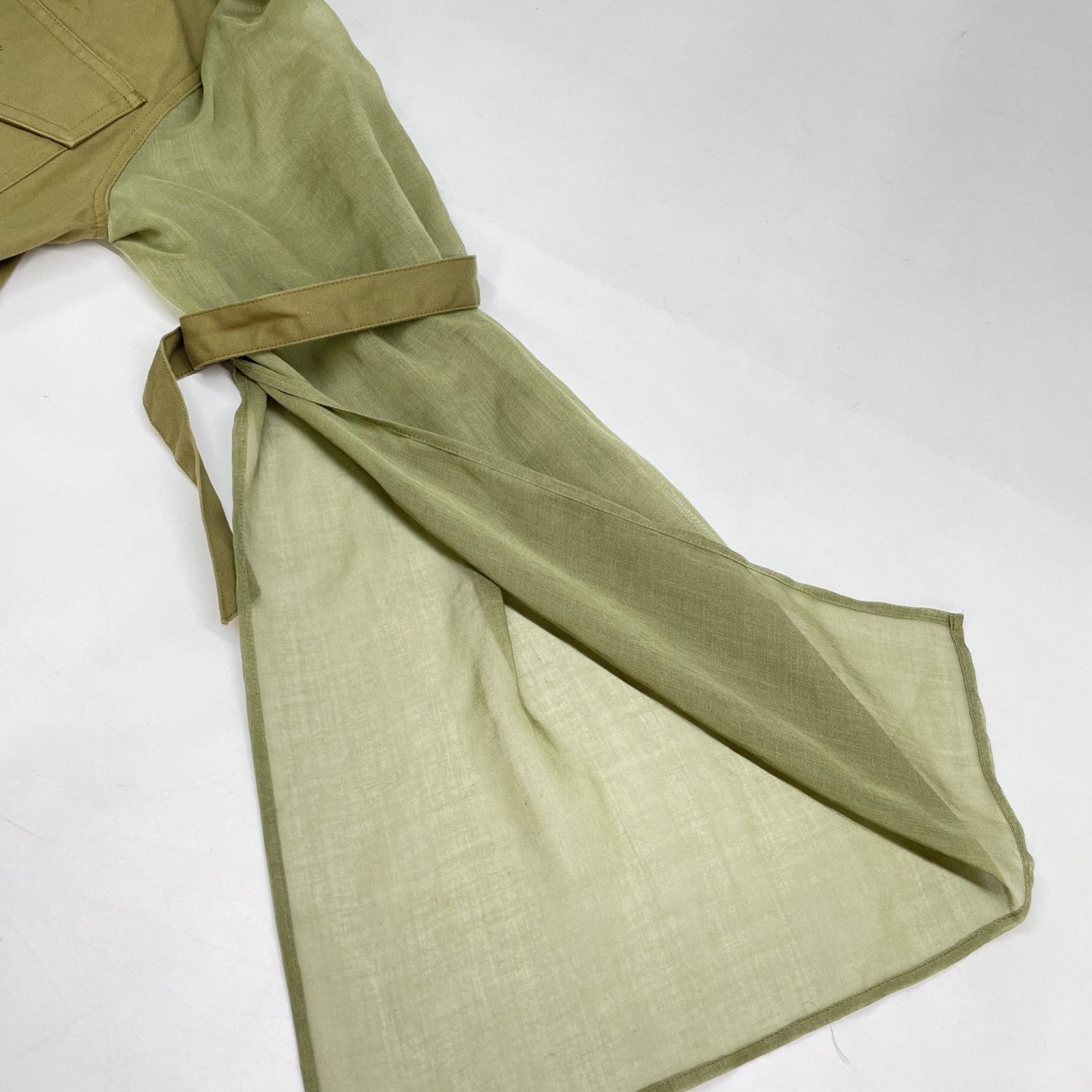 HYKE ハイク 15195 ｶｰｷ WETHER MILTARY SHIRT WITH SHEER SLEEVES S  