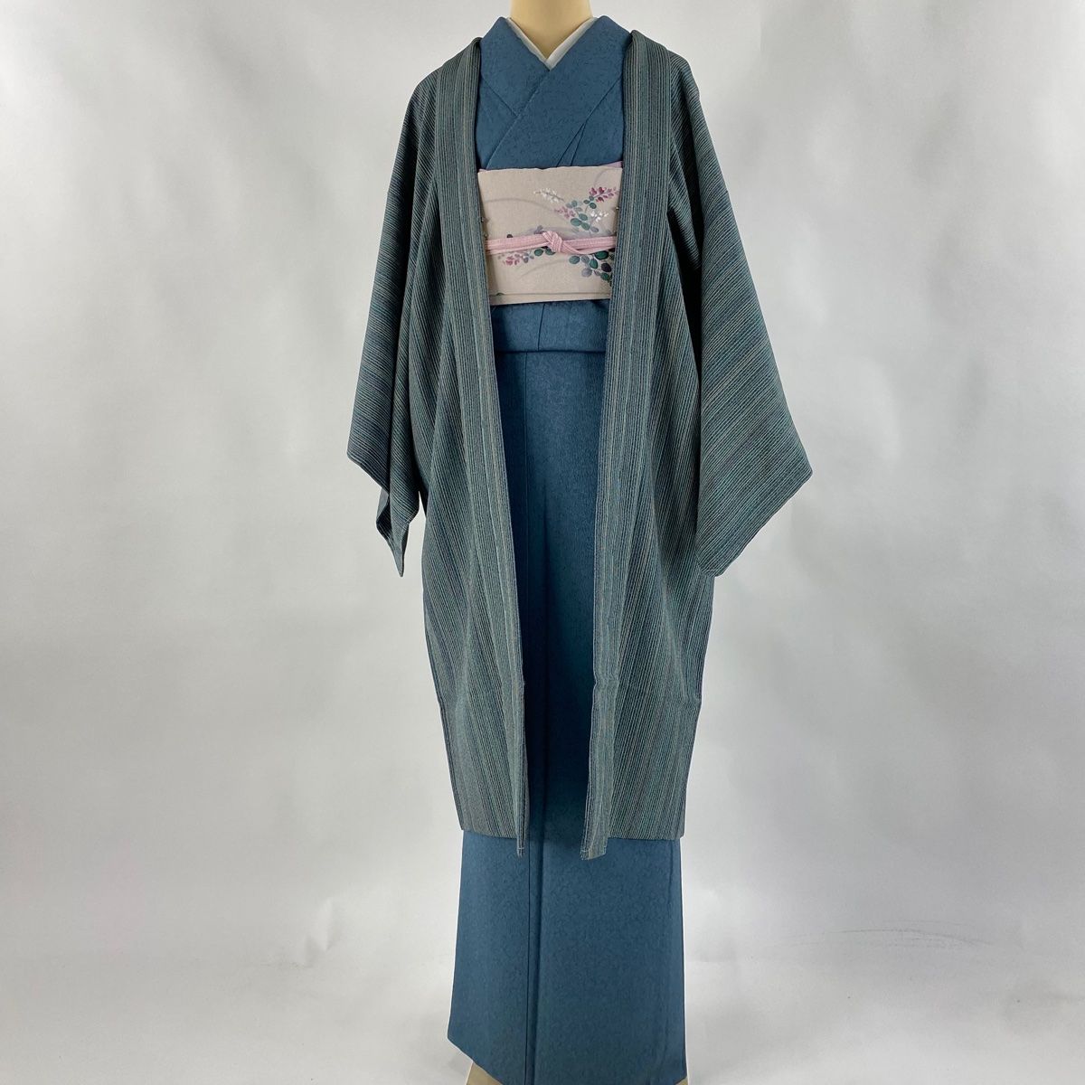 羽織 身丈108cm 裄丈66.5cm M やまと 縦縞 緑 正絹