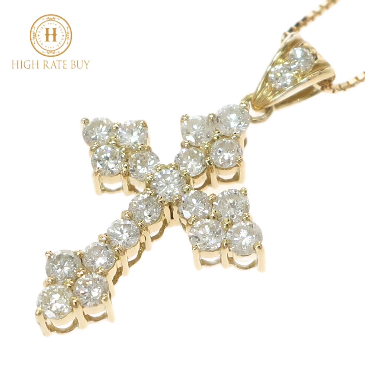 【未使用品】ダイヤモンド クロスネックレス K18 YG 750 18金 ゴールド 21P 1.00ct 1.0ct 1ct レディース メンズ  アクセサリー ジュエリー デザイン クロスモチーフ 十字架