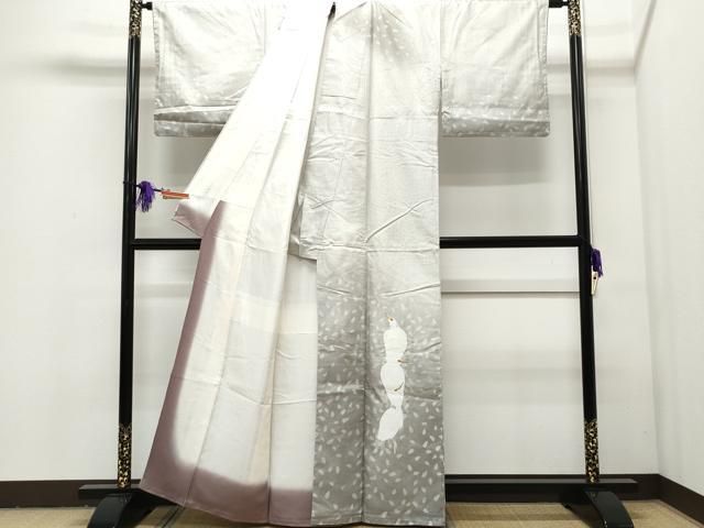 平和屋着物●訪問着　作家物　お召地　白鷺　舞花弁　正絹　逸品　CAAQ9103vf 平和屋着物○訪問着 作家物 お召地 白鷺 舞花弁 正絹 逸品 CAAQ9103vf