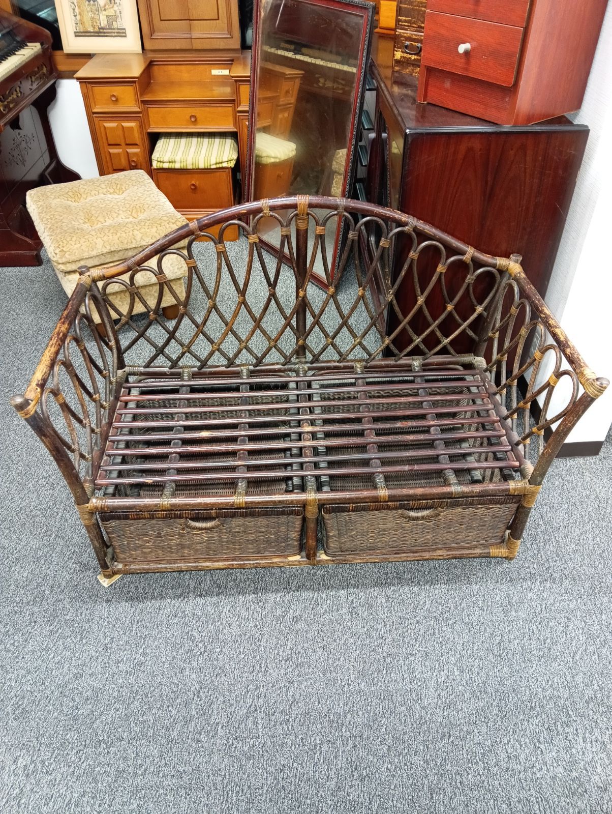 ラタンベンチ ラブソファー カウチ 藤 2人掛け ヴィンテージ