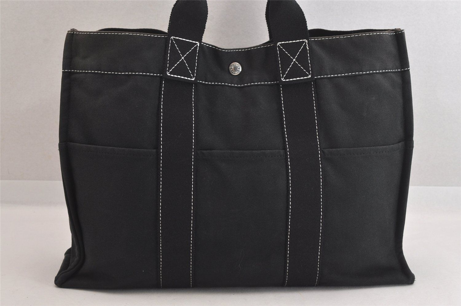 本物☆エルメス ドーヴィルMM キャンバス トートバッグ ハンドバッグ ブラック HERMES エルメス フールトゥ MM キャンバストートバッグ