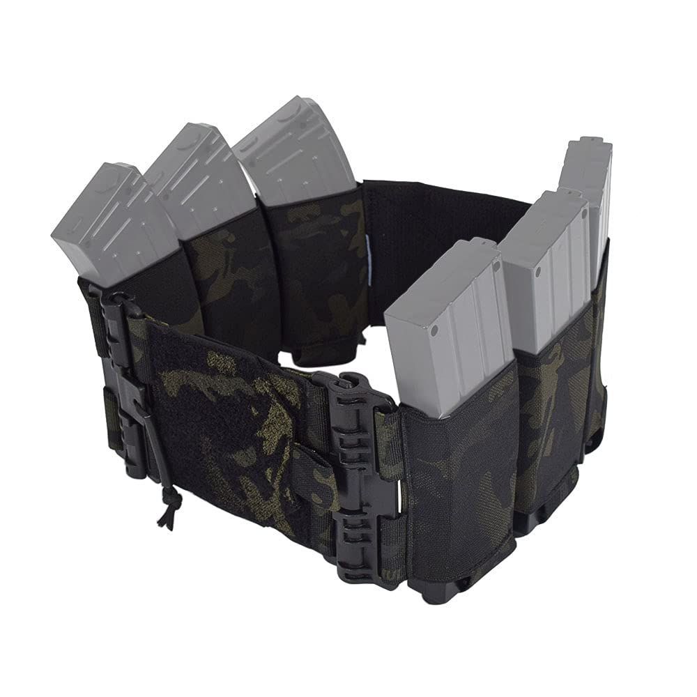 Color:マルチカラー ブラック [SINAIRSOFT] タクティカルベルト クイックリリースバックル 弾性 ARマガジンポーチ付き 快速釈放ボタン (マルチカラー ブラック)