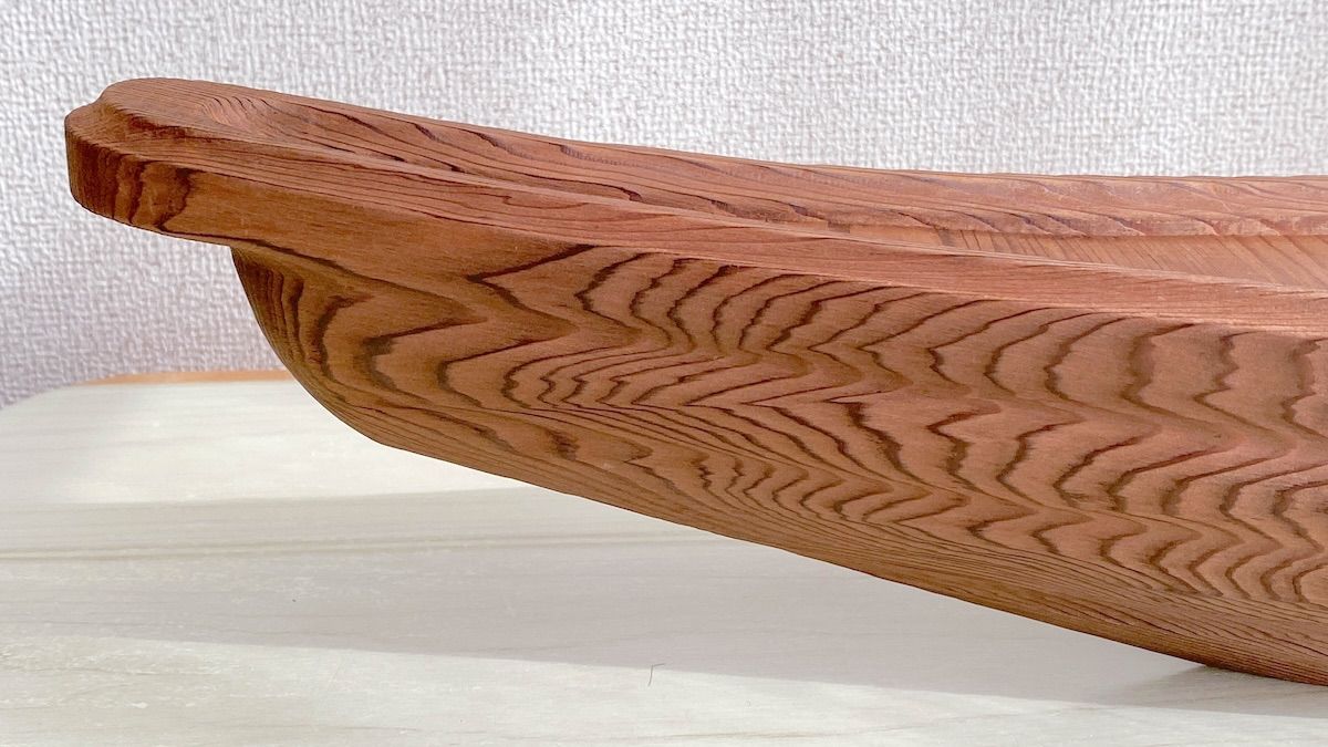 KK167 天然木製 花器 彫刻 船型 幅約48cm 重さ0.85kg 花瓶 木製 インテリア 華道具 和風