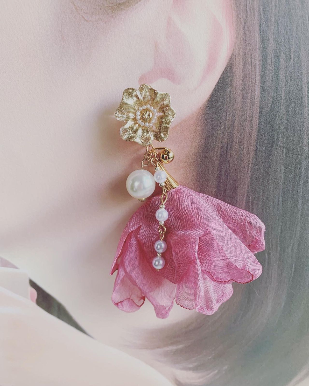 かすみ草 イヤリング ピアス / Blueberry ネイビー | nanuka