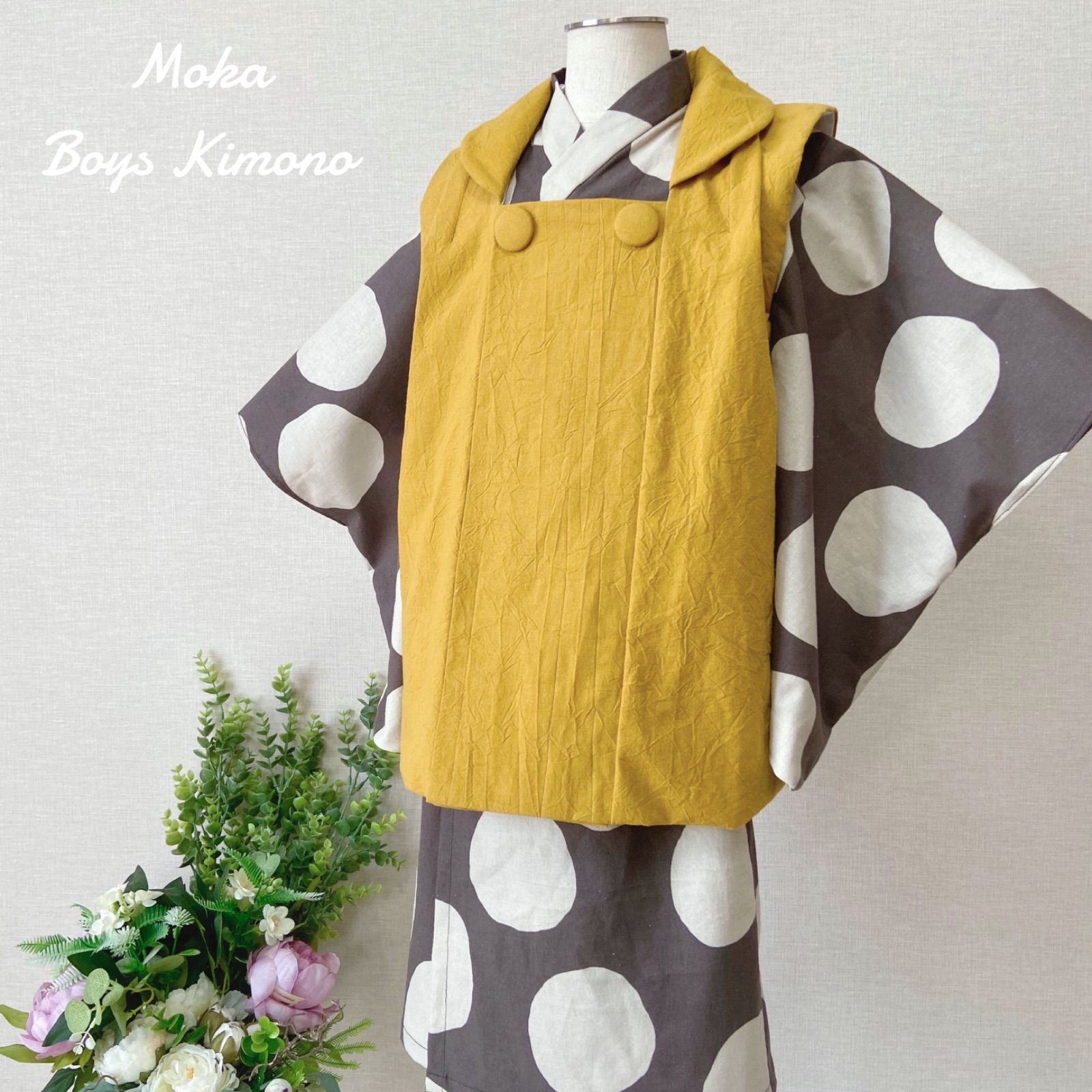 七五三 男の子 3歳 着物＆被布コート セット 大きなドット ハンドメイド