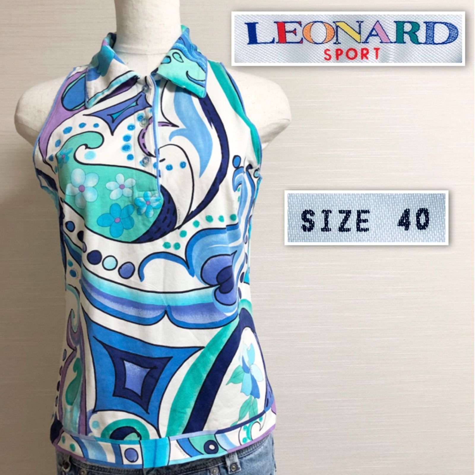 【美品】レオナールノースリーブポロシャツ □美品□LEONARD SPORT レオナールスポーツ ノースリーブ