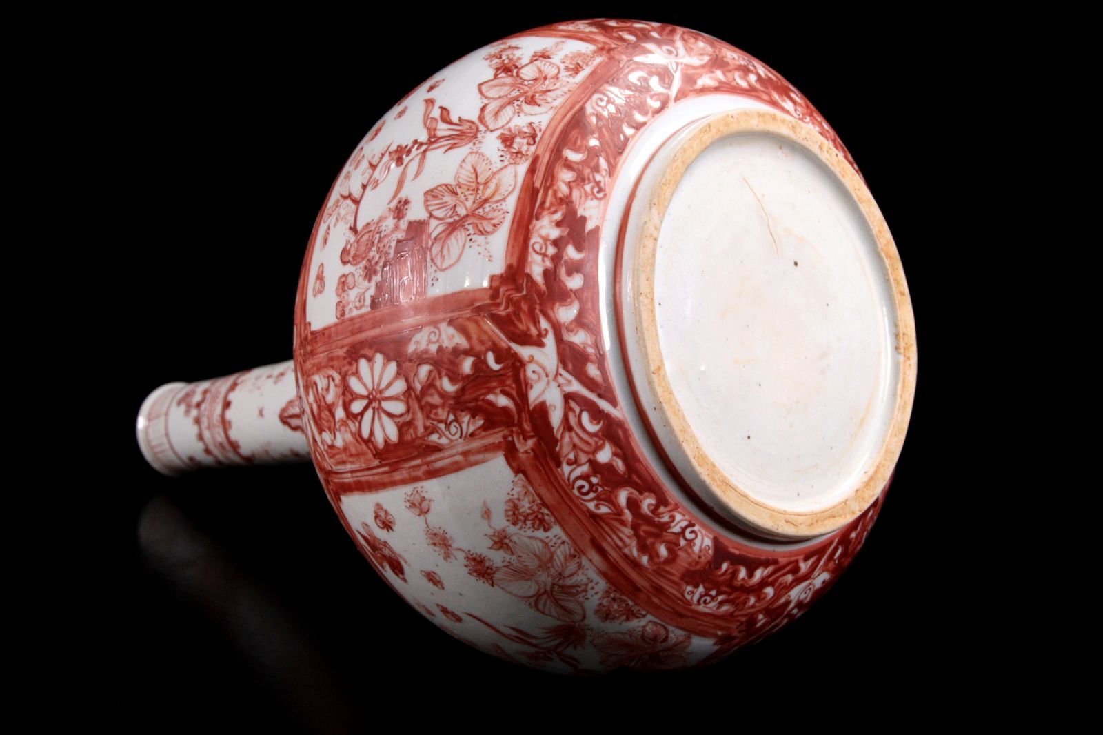 中国 赤絵花鳥文鶴首花瓶 34cm 唐物 骨董 古美術 楾 F980