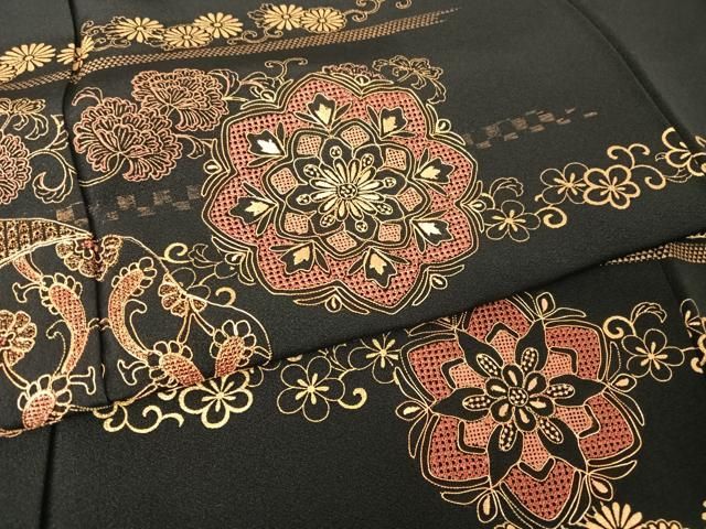 黒留袖⑦金彩友禅　正倉院家紋　豪華な刺繍　正絹　身丈164.5裄67⭐︎着物のみ 未使用 作家物 金駒刺繍 金彩友禅 黒留袖 比翼仕立て 平安絵巻