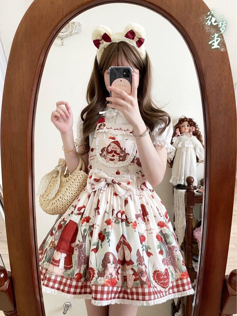 赤ずきんウサギちゃんが可愛い❤️リボン付きロリータワンピース お出かけにも最適 25年新作 新品未使用 赤ずきんウサギちゃんが可愛いリボン付き