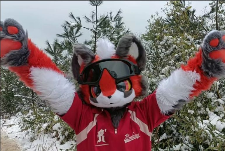 マスク ファースーツ 着ぐるみセット 犬 赤 グレー ケモノ ファー