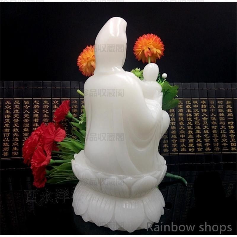 天然アフガニスタン白玉送子観音菩薩置物家庭工芸品玉観世音坐蓮供養