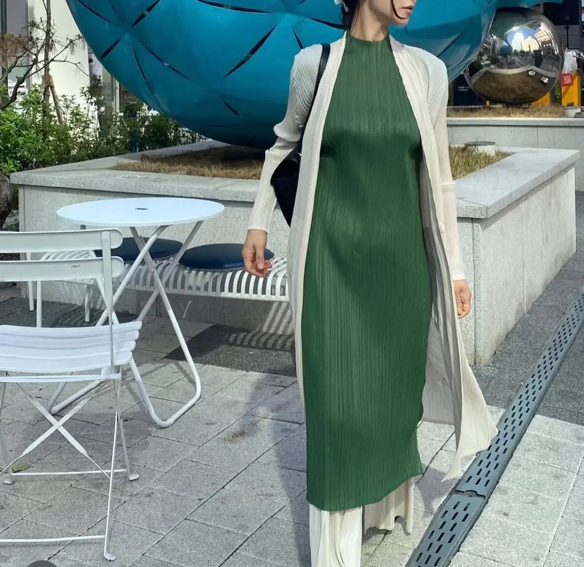 プリーツ ロング カーディガン パール アイボリー