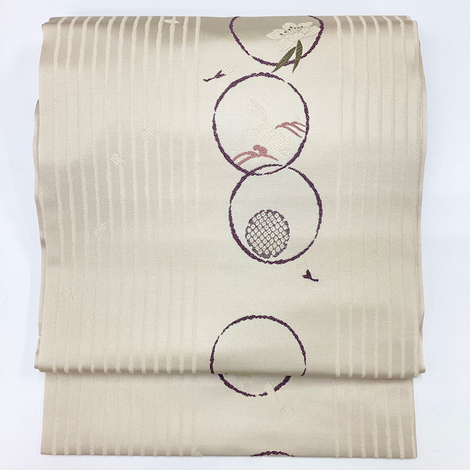 袋名古屋帯 美品 優品 夏帯 絽 斜め格子 縞 銀糸 黒 化繊 【中古】 8