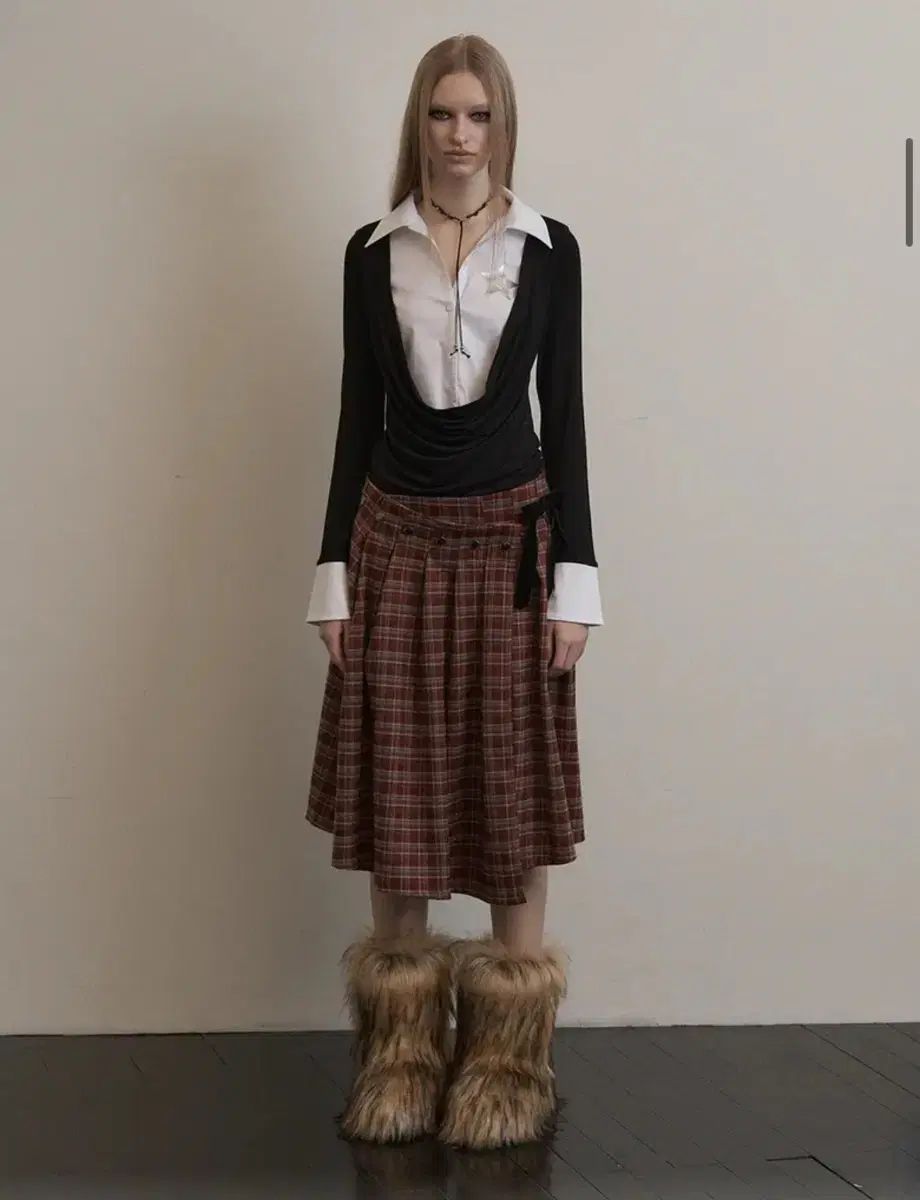 セットアップ エクス CHECK 랩 スカート レッド check wrap skirt