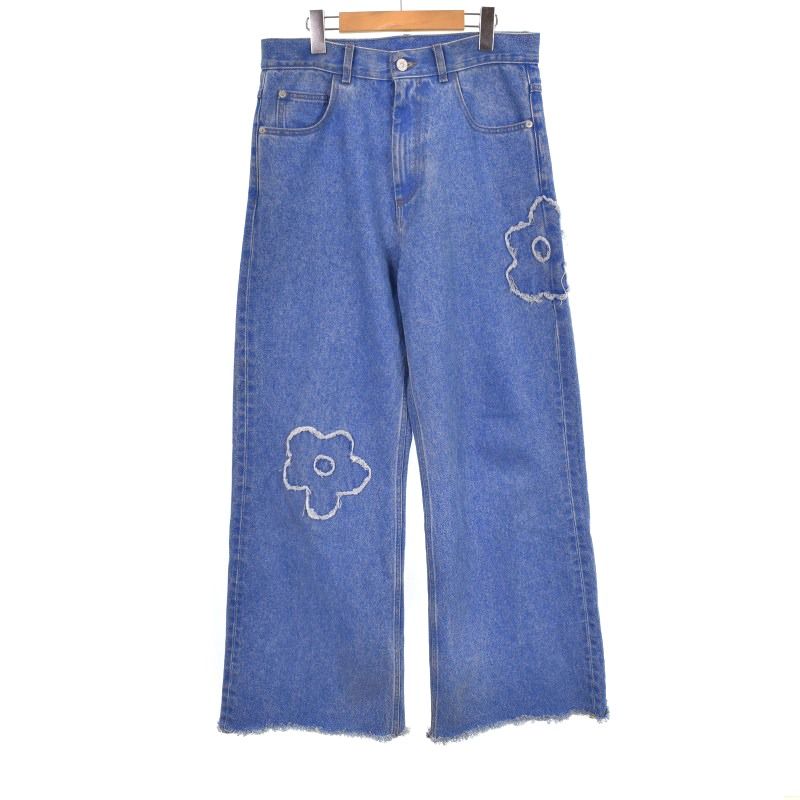 マルニ　美品　カットオフフレアデニム　フラワー　パッチ　25ss 国内正規品 マルニ MARNI 25SS Patched Coated Organic Denim Trousers フラワー