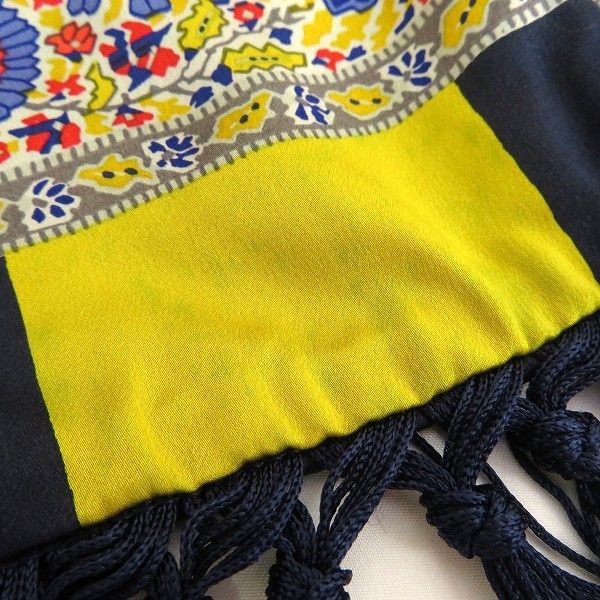 ae エトロ ETRO フリンジ テーブルクロス 紺 マルチ シルク 絹 100