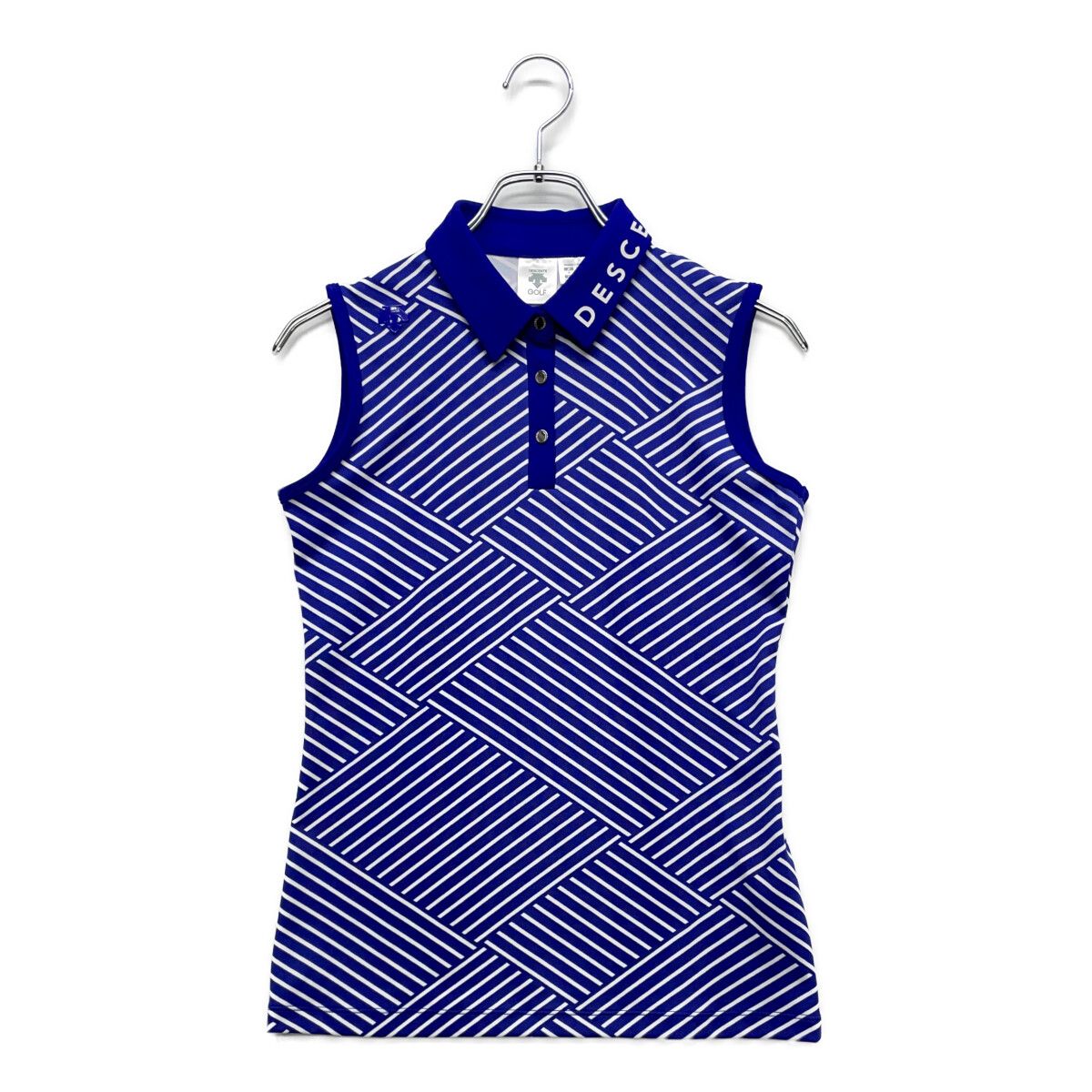 coco 中古 デサントゴルフ DESCENTE GOLF レディース ノースリーブ M 青 ブルー ポロシャツ 斜めボーダー 中古 レディース デサントゴルフ DESCENTE GOLF ノースリーブ M