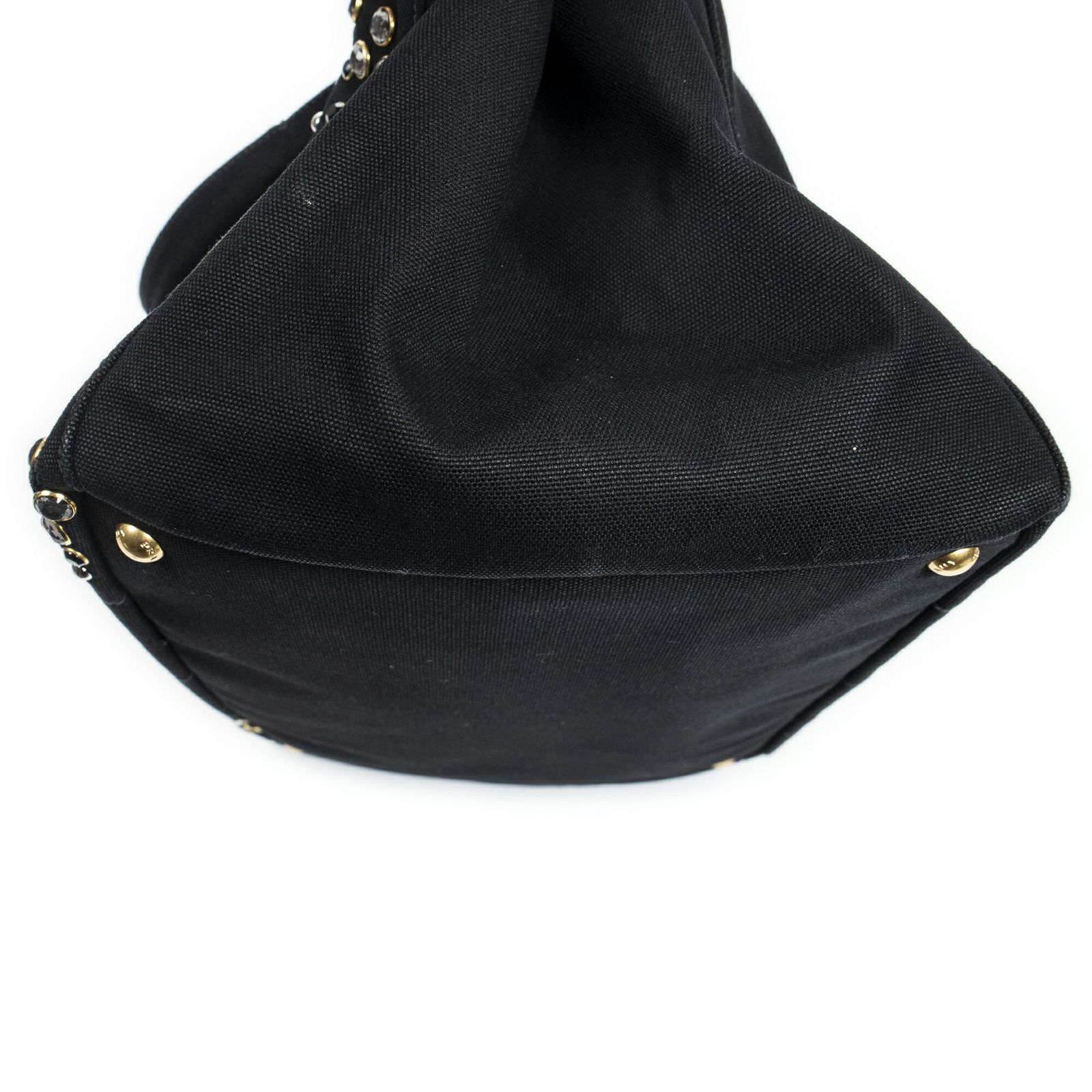 PRADA プラダラージラインストーンカナパトート黒スタッズカナパキャンバスA