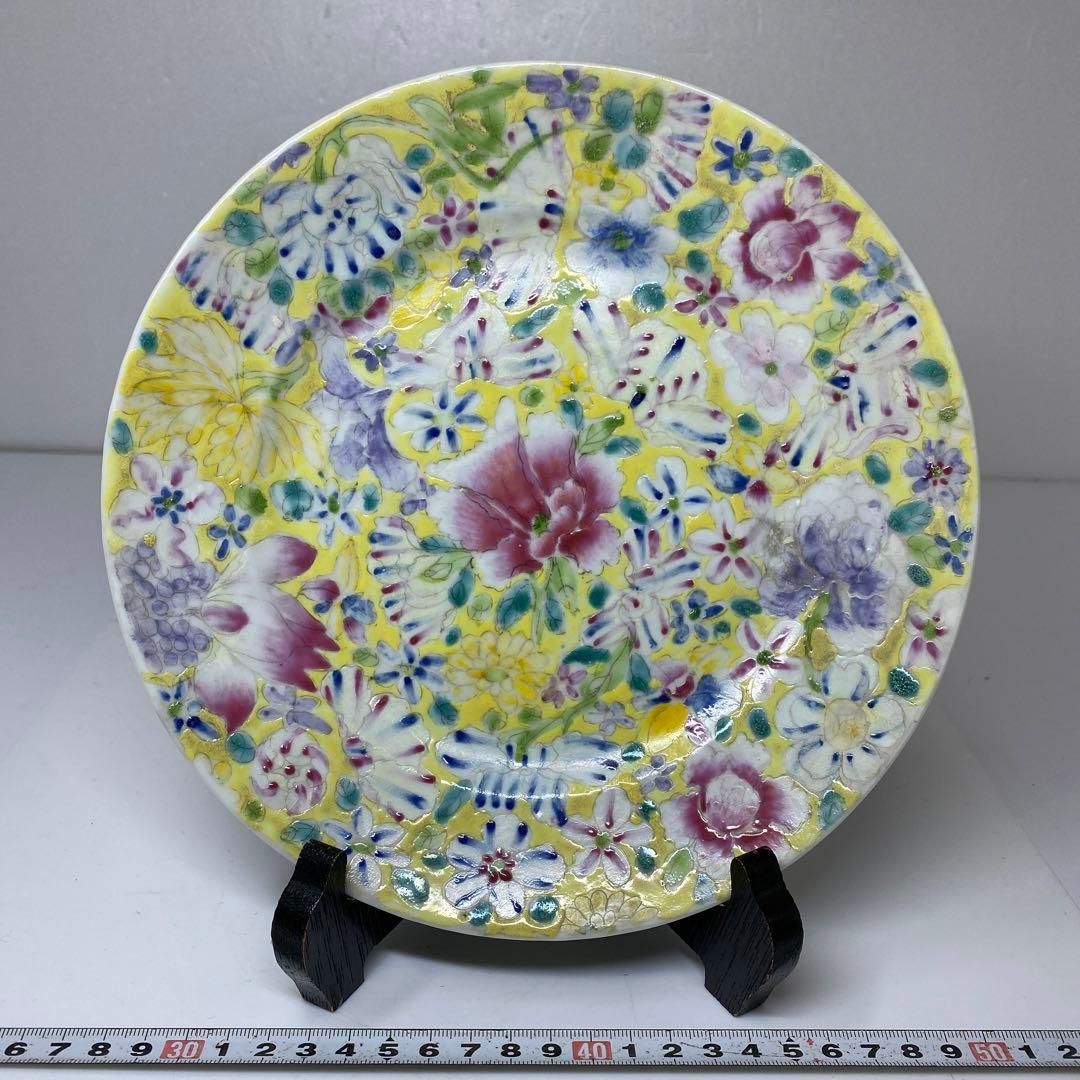 中国清時代 大清乾隆年製 粉彩草花図中皿 トヒト 東里6-1113☆2F 中国