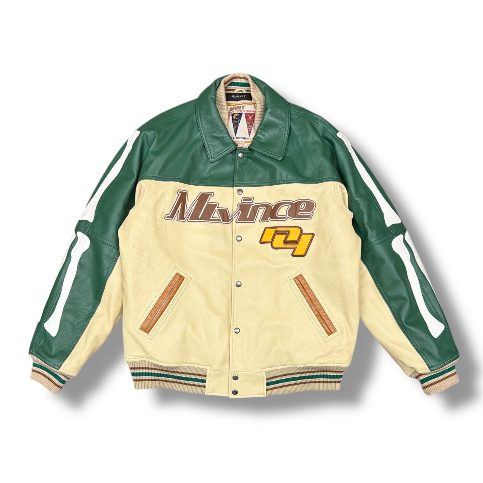参考上代165000円 AVIREX x MLVINCE LEATHER JACKET レザージャケット 革ジャン スタジャン メルヴィンス アヴィレックス コラボ 783-3250095 XL 98252A4