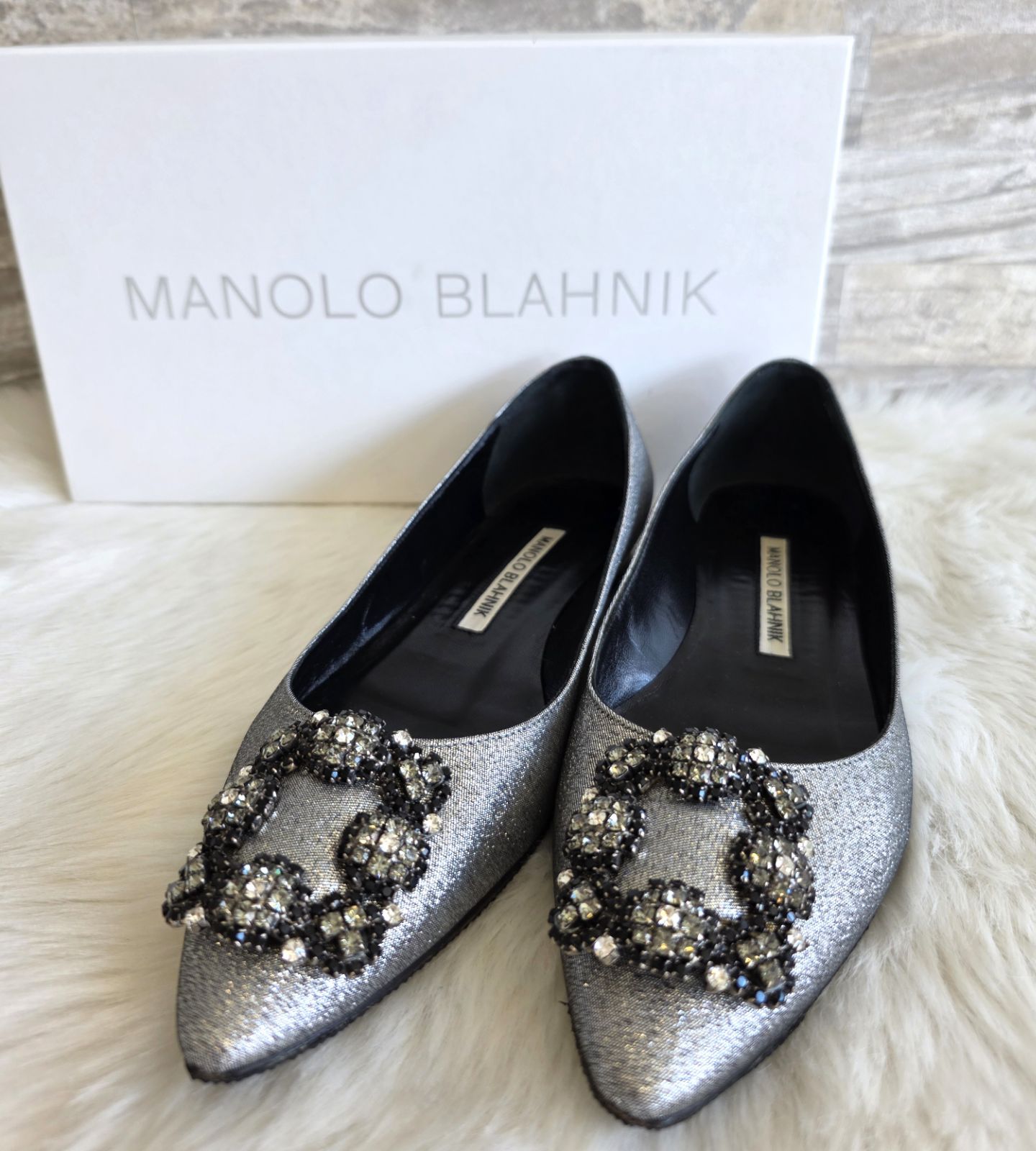美品】マノロブラニクハンギシMANOLO BLAHNIK ロイヤルブルー 35