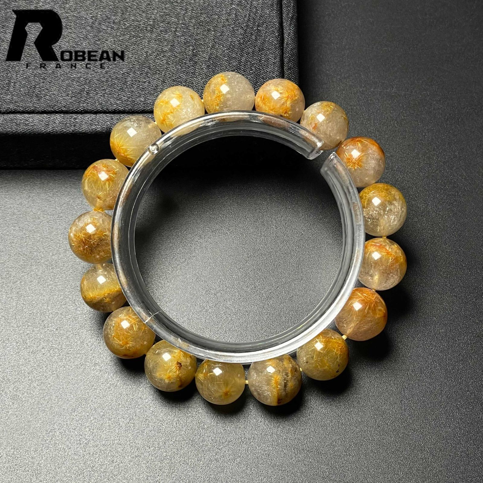 上品 EU製 定価13万円 ROBEAN ガーデンフラワータイチンルチル ブレスレット パワーストーン 天然石 金運 お守り プレゼント2 11.8-12.7mm M1015728