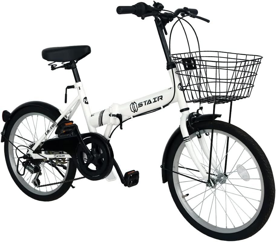 折りたたみ自転車 折り畳み自転車 20インチ シマノ６段変速 カゴ付 ワイヤ錠・ライトのプレゼント付き 前後泥除け装備 ハンドルの高さ調節できる 小径車 ミニベロ