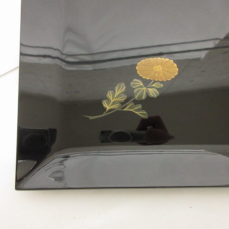 人気 卓上膳 輪島塗 草花絵替蒔絵 五枚組 共箱 来客用 黒 ブラック □SG