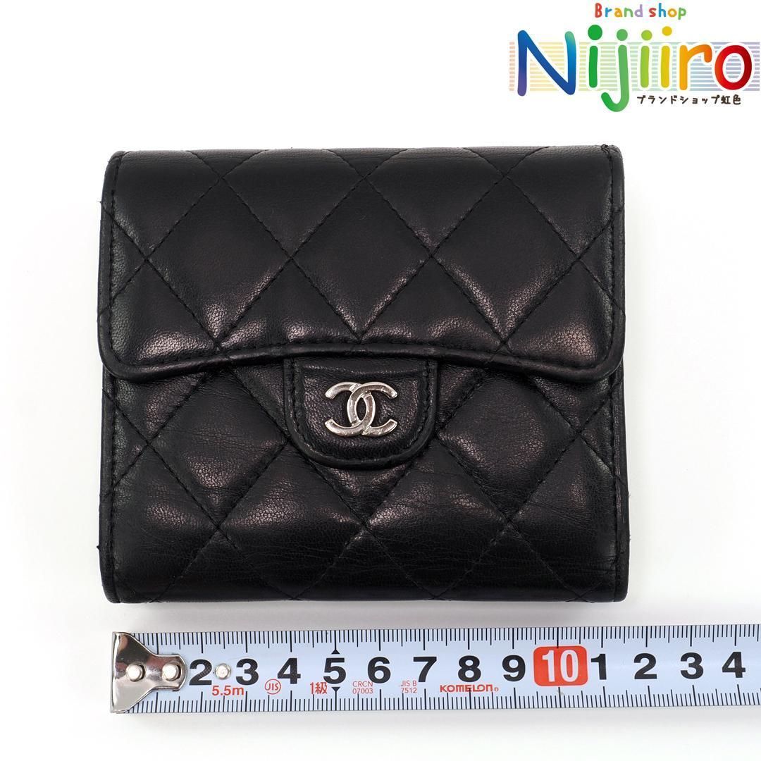 極美品】CHANEL マトラッセ ラムスキン ブラック 三つ折り財布 1639