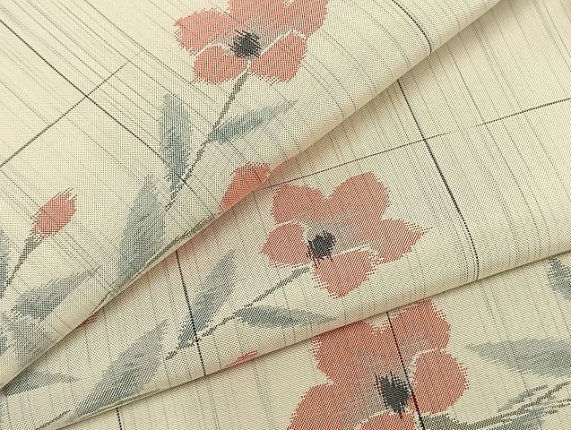 平和屋着物▽上質な紬 単衣 草花文 正絹 ♥ AABB2276fy